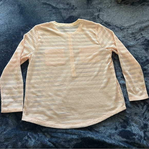 Ann Taylor Over Blouse Long Sleeve Sheer 3/4 Button Front with Pockets Peach - Picture 7 of 7